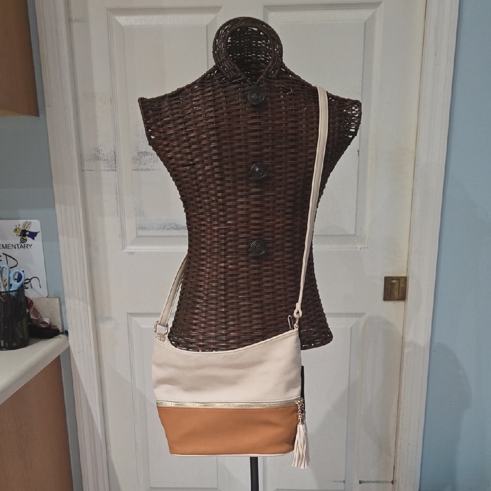 Elegant Cream and Tan Crossbody Bag